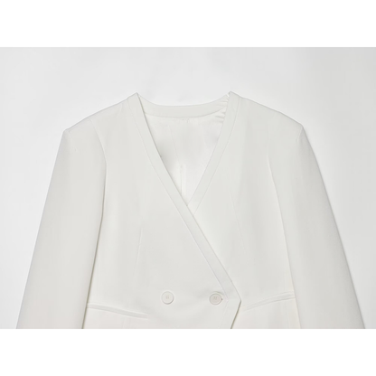 Women's short V-neck double breasted Blazer Coat