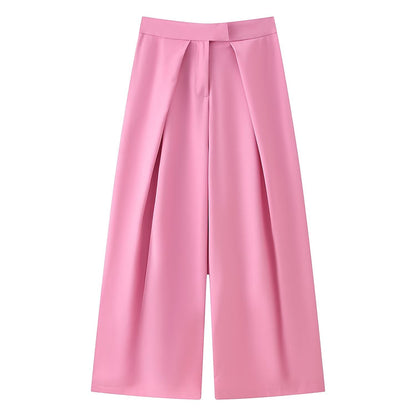 Women's new casual loose zipper pleated trousers
