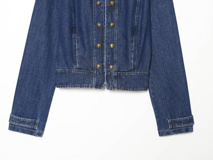 Women's long sleeved O Neck denim jacket