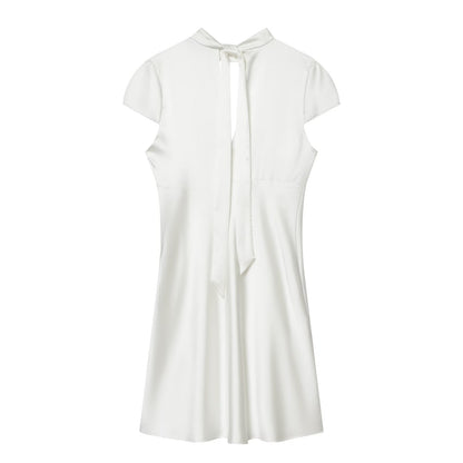 Women's opening design satin texture mini dress