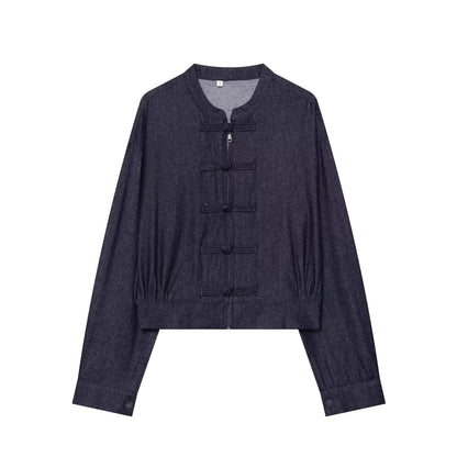 Women's rope knot decorative denim jacket