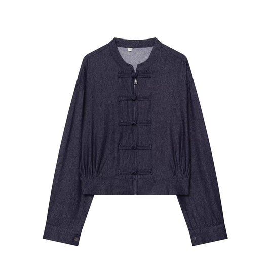 Women's rope knot decorative denim jacket