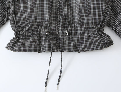 Women's Plaid Stand Collar Cotton Jacket Coat