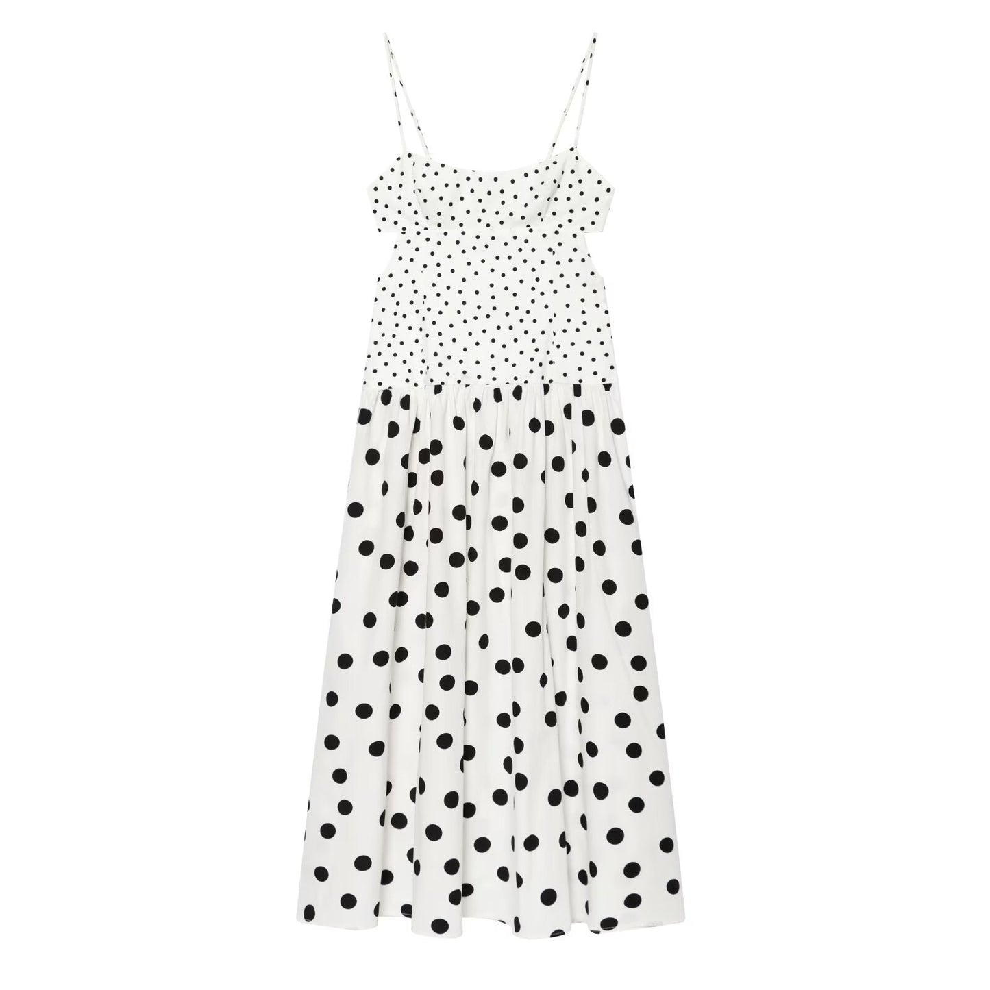 Women's polka dot suspender MIDI dress