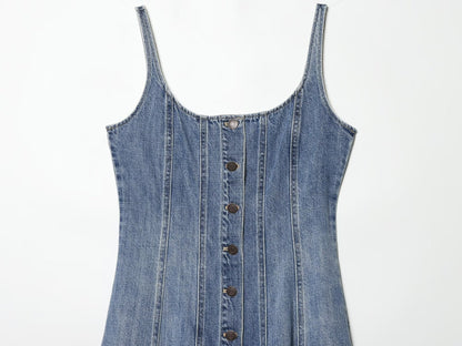 Women's retro buckle suspender denim dress