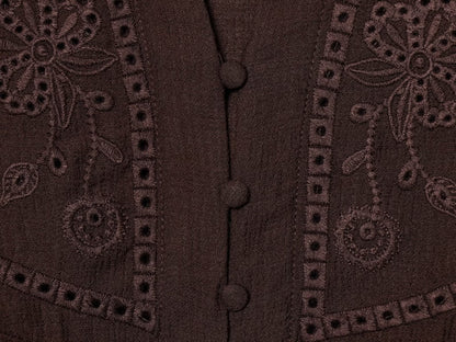 Women's V-neck pleated embroidered shirt