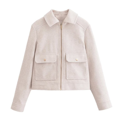Women's short lapel woolen jacket Coat