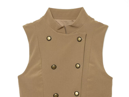 Women's Buckle decoration Ruffled vest style top