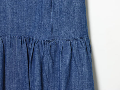Women's cape style hem sleeveless denim dress