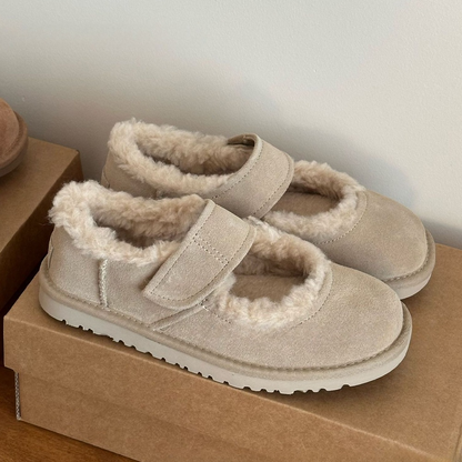 Women's new warm hook and loop fur integrated pumps.