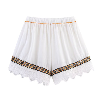 suit Women's 2 pieces casual embroidered V-neck shirt+Shorts