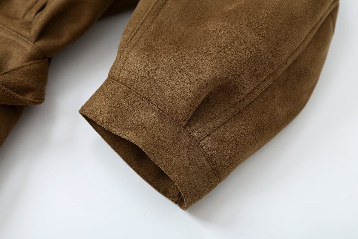 Women's with belt suede texture effect jacket Coat