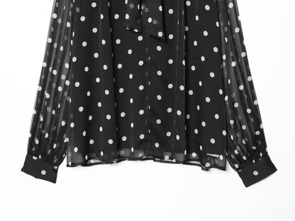 Women's ribbon collar polka dot shirt