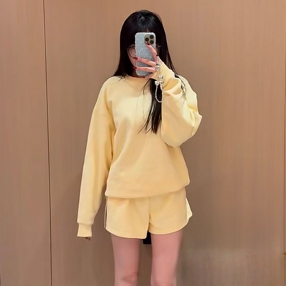 2026 women's new casual Joker O-neck sweater casual shorts suit