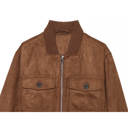 Women's suede textured ribbed collar jacket Coat