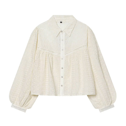 Women's short hollowed out embroidered shirt