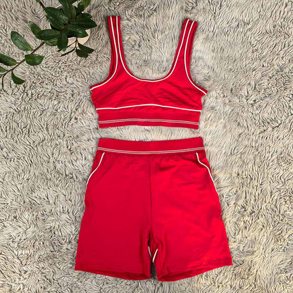 Women's new high-elastic, high-waist hip-lifting shorts vest fitness suit