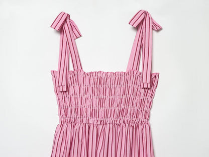 Women's bow wide shoulder strap striped dress
