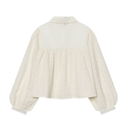 Women's short hollowed out embroidered shirt
