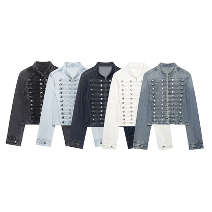 Women's short standing collar denim Coat