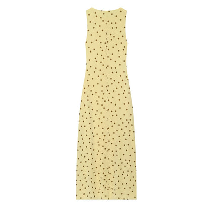 Women's sleeveless polka dot draped dress