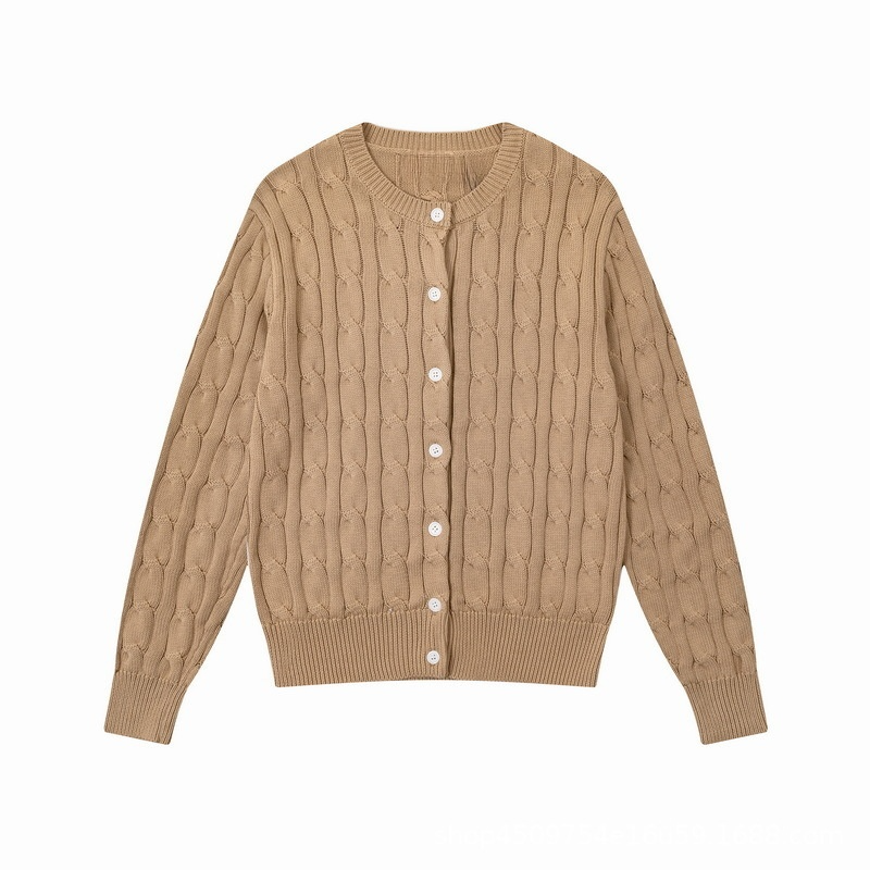 Women's new round neck solid color long sleeve knit cardigan