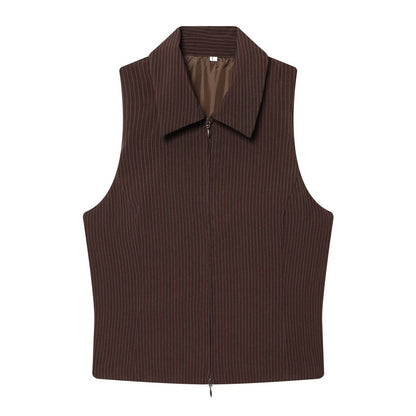 suit Women's 2 pieces sleeveless lapel striped zipper vest+Pants