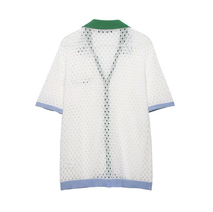 suit Women's 2 pieces hollow knitted polo shirt+shorts