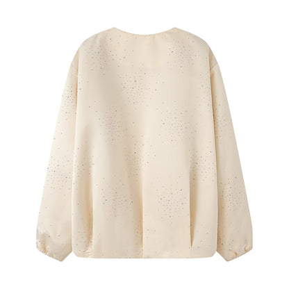 Women's bright diamond fabric O Neck jacket Coat