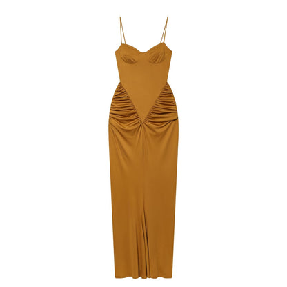 Women's heart-shaped collar slim pleated dress