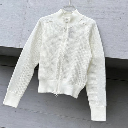 Women's new zipper knitted round neck long sleeve coat