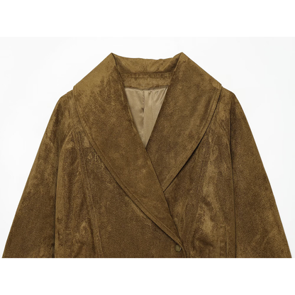 Women's long sleeved Lapel suede textured jacket Coat