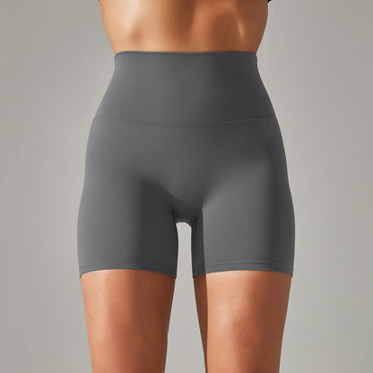 Women's new solid color yoga shorts double sanding tight high waist elastic exercise fitness three-point yoga pants.
