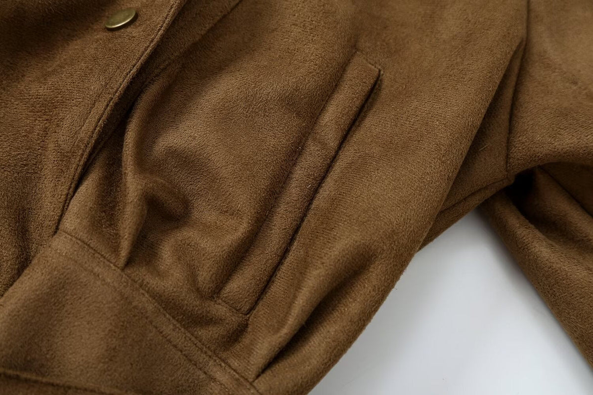 Women's with belt suede texture effect jacket Coat