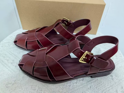 Women's new fashion Joker instep woven round-headed flat-bottomed Roman sandals