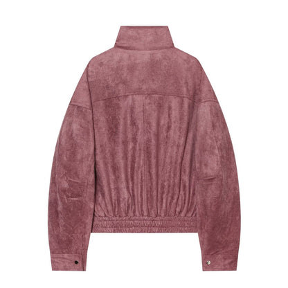Women's standing collar leather effect pilot jacket Coat