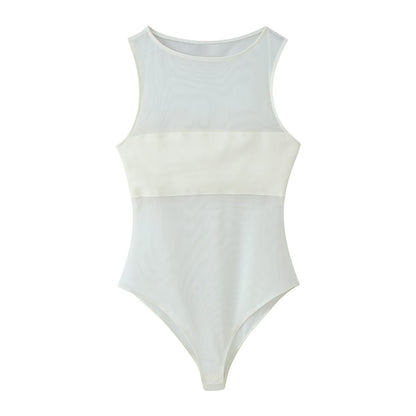 Women's sexy patchwork tulle bodysuit