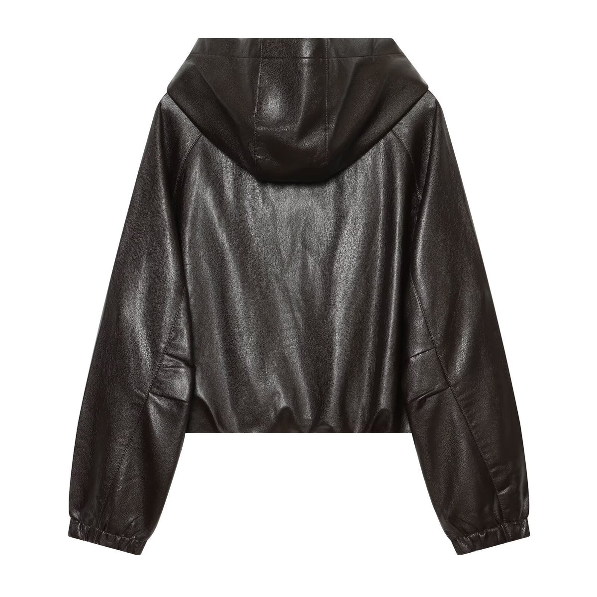 Women's drawstring decorative hooded faux leather Coat