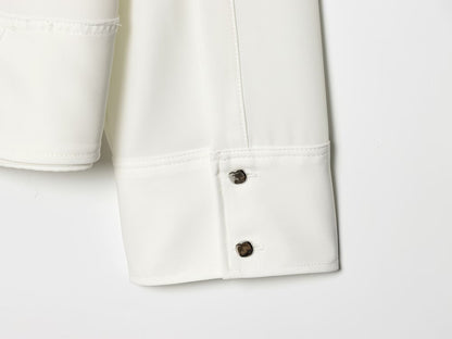 Women's lace up collar pleated shirt