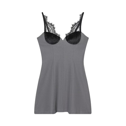 Women's lace deep V-neck suspender dress