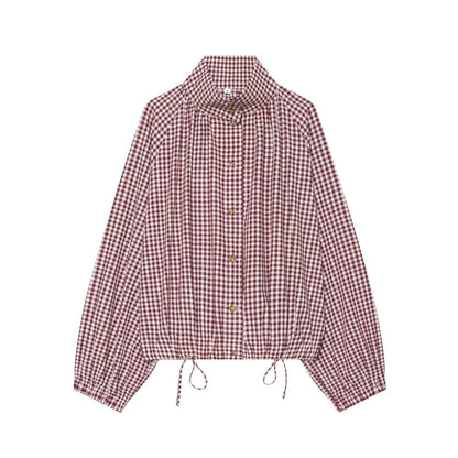 Women's with drawstring casual plaid Coat
