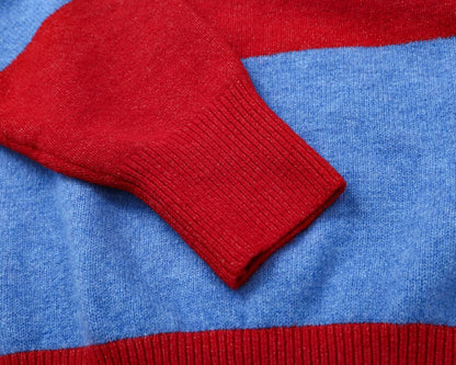 Women's polo shirt collar striped knit sweater