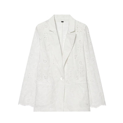 suit Women's 2 pieces with shoulder pads embroidered Blazer Coat+Shorts