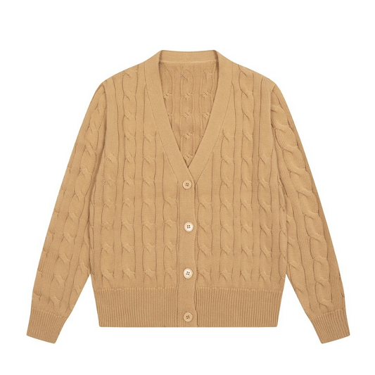 2026 New V-neck Pure Color Embroidered Twist Knitted Cardigan