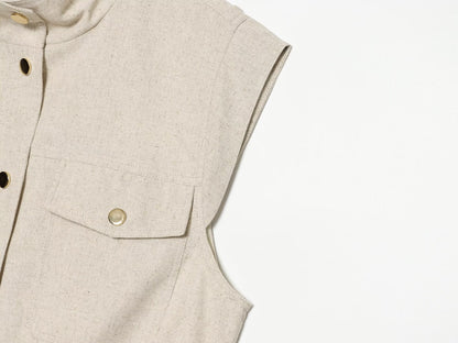 Women's pocket decoration linen blend vest