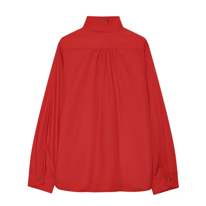 Women's pocket decoration casual stand collar shirt