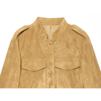 Women's suede textured leather bag buckle jacket Coat