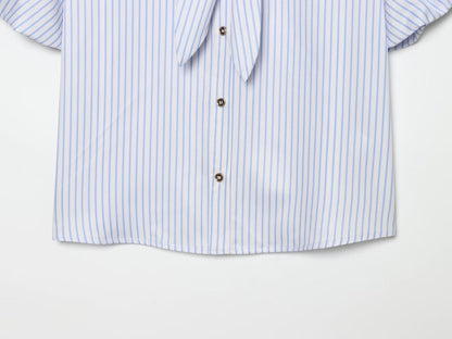 Women's bow decoration striped top