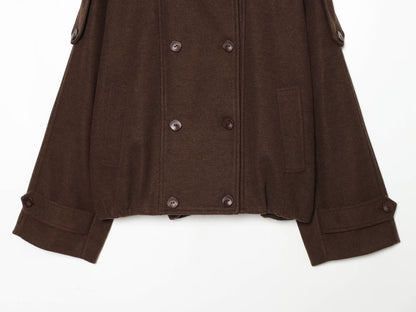 Women's standing collar double breasted woolen Coat