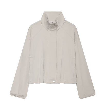 Women's Stand Collar Button Zipper Short Coat